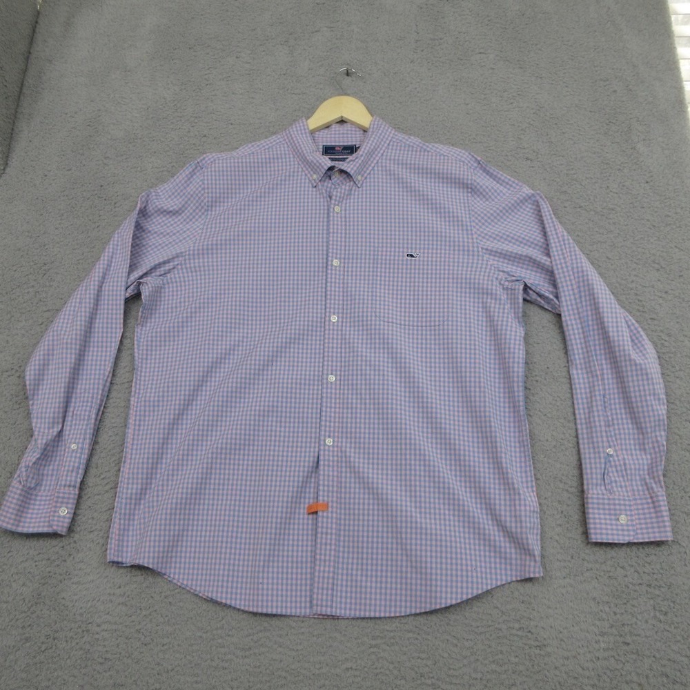 Vineyard Vines Shirt Men XL Blue Pink Check Cotton Button Down Corpcore Casual